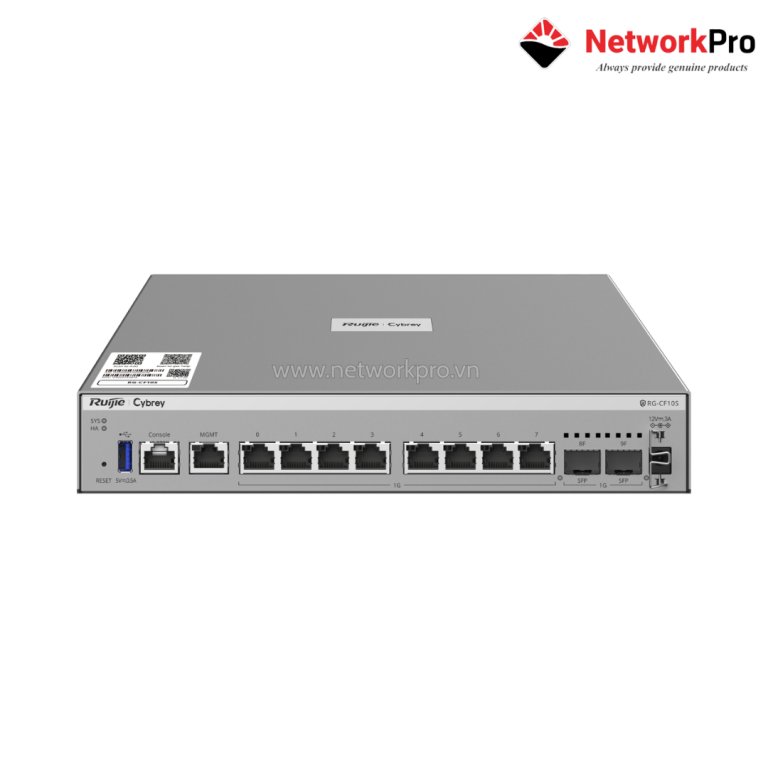 Firewall Ruijie Cybrey RG-CF10S | Tường lửa thế hệ mới 8Gbps, IPS 1.7Gbps, 700K phiên, VPN IPsec, VPN SSL, 8GE, 2 SFP