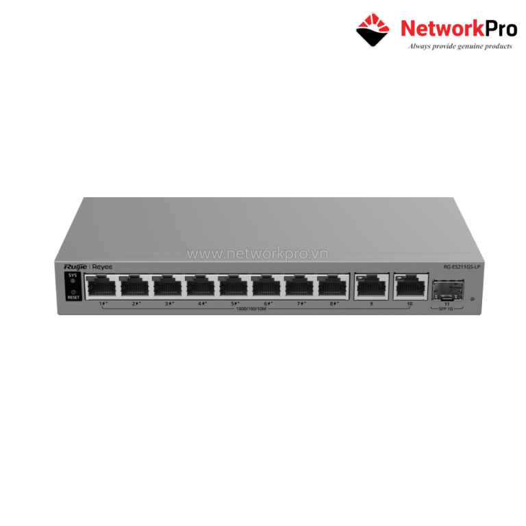 Ruijie RG-ES211GS-LP | Switch PoE Gigabit 11 Cổng Quản Lý Cloud Chính Hãng